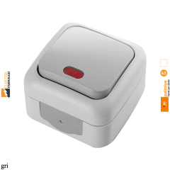 Palmiye IP54 Sıva Üstü Işıklı Anahtar-Nemli Yer (Gri I Beyaz I Krem)_Viko by Panasonic