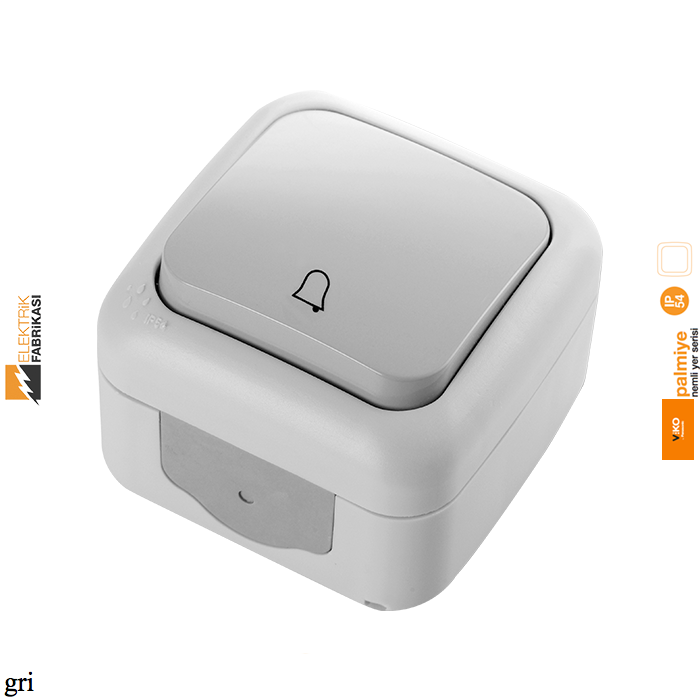 Palmiye IP54 Sıva Üstü Zil Anahtarı-Nemli Yer (Gri I Beyaz I Krem)_Viko by Panasonic