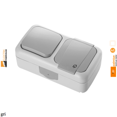 Palmiye IP54 Sıva Üstü Yatay İkili Kombine Anahtar + Topraklı Priz-Nemli Yer (Gri I Beyaz I Krem)_Viko by Panasonic