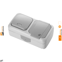 Palmiye IP54 Sıva Üstü Yatay İkili Kombine Işıklı Light + Topraklı Priz-Nemli Yer (Gri I Beyaz I Krem)_Viko by Panasonic