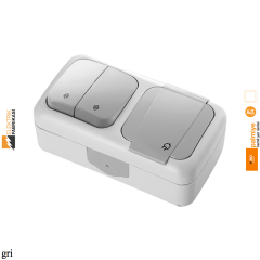 Palmiye IP54 Sıva Üstü Yatay İkili Kombine Komütatör Veavien + Topraklı Priz-Nemli Yer (Gri I Beyaz I Krem)_Viko by Panasonic