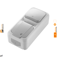 Palmiye IP54 Sıva Üstü Dikey İkili Kombine Light + Topraklı Priz-Nemli Yer (Gri I Beyaz I Krem)_Viko by Panasonic