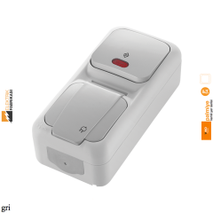 Palmiye IP54 Sıva Üstü Dikey İkili Kombine Işıklı Vavien + Topraklı Priz-Nemli Yer (Gri I Beyaz I Krem)_Viko by Panasonic