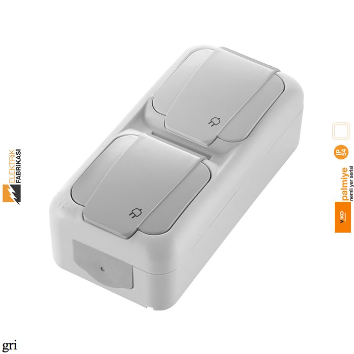 Palmiye IP54 Sıva Üstü Dikey İkili Kombine Topraklı Priz + Topraklı Priz-Nemli Yer (Gri I Beyaz I Krem)_Viko by Panasonic