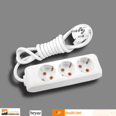 Multi-let Üçlü Priz Topraklı Kablolu Çocuk Korumalı - 3 Metre (Beyaz I Siyah)_Viko by Panasonic