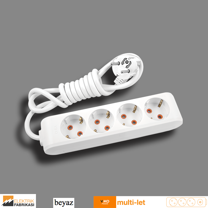 Multi-let Dörtlü Priz Topraklı Kablolu Çocuk Korumalı - 3 Metre (Beyaz I Siyah)_Viko by Panasonic